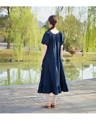 Navy Ruffle Hem Midi Dress