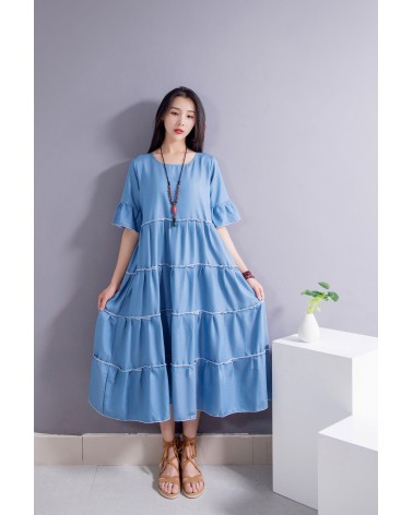 Tiered Ruffle Blue Dress