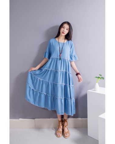 Tiered Ruffle Blue Dress