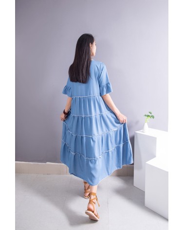 Tiered Ruffle Blue Dress