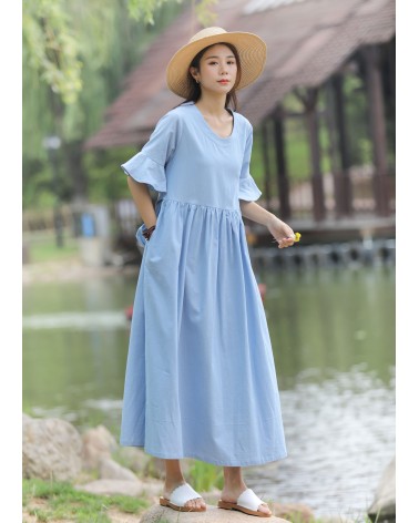 Light Blue Ruffle Sleeve Dress