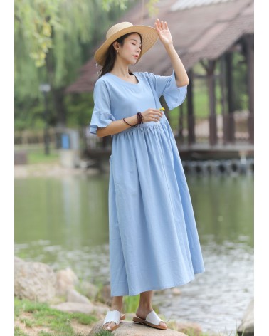 Light Blue Ruffle Sleeve Dress