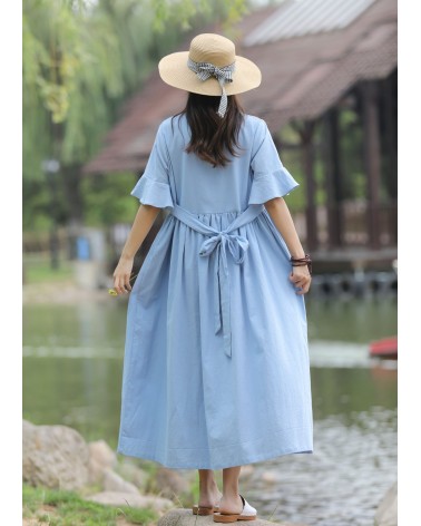 Light Blue Ruffle Sleeve Dress