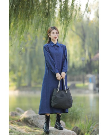 Blue long shirt dress