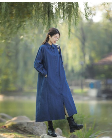 Blue long shirt dress
